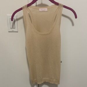 Malika Cashmere Racer Back Tank Top in Beige. Size XS.